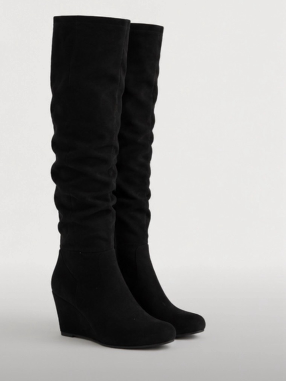 Chinese Laundry Black Suede Over-the-Knee Wedge Boots